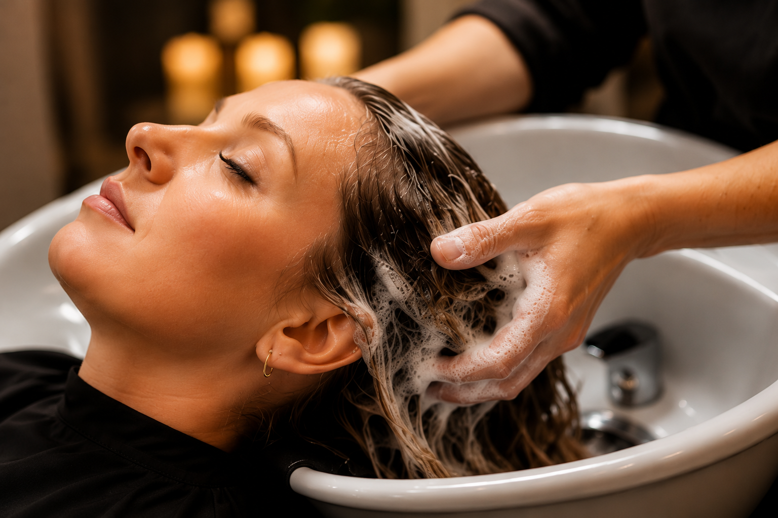 Bac de lavage ergonomique et massage crânien relaxant pour un moment de bien-être